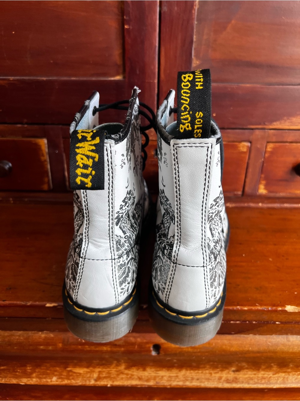 Dr. Martens White Black Floral Lace-Up Combat Boots - Picture 5 of 8